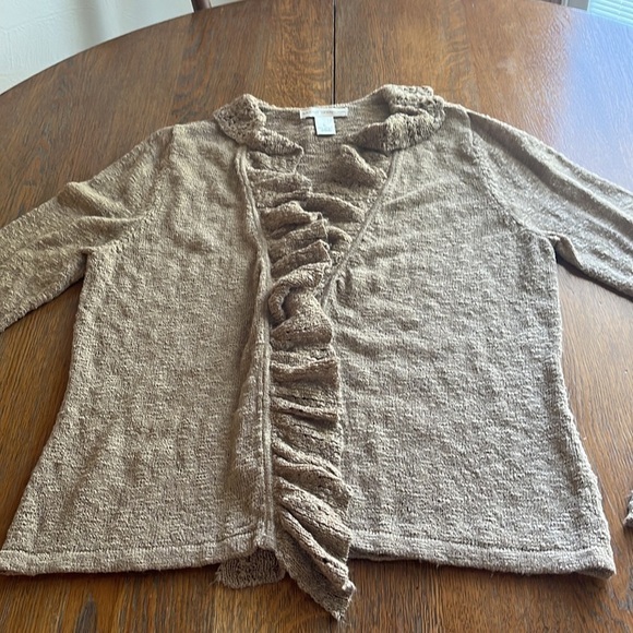 Sarah Spencer Open Cardigan ruffled front edge long sleeves tan size Large - Picture 4 of 12